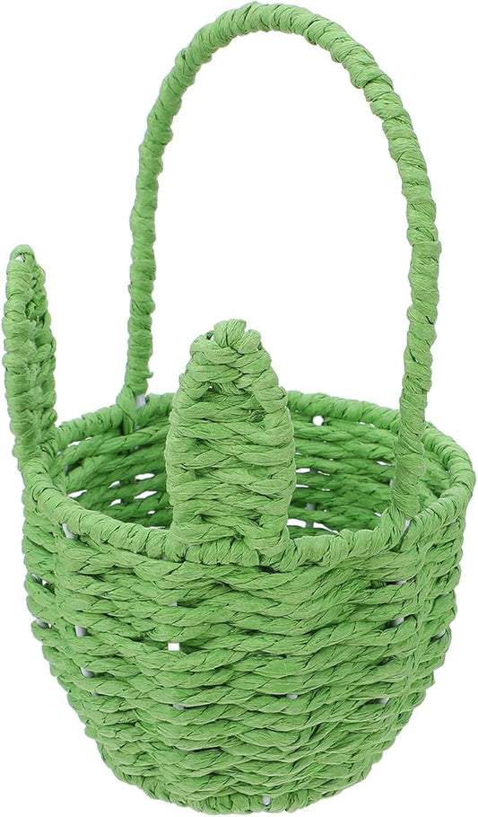 LOGOFUN Handwoven Paper Rope Bunny Ears Basket for Easter Egg Hunt Party Decoration and Candy Storage 8.2x4.9x3.3inches Green