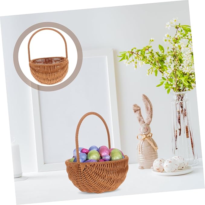 Homoyoyo Rectangular Easter Basket Weaving Mini Handcraft Storage Holder Handle for Home Decoration Boys and Girls and Party Use