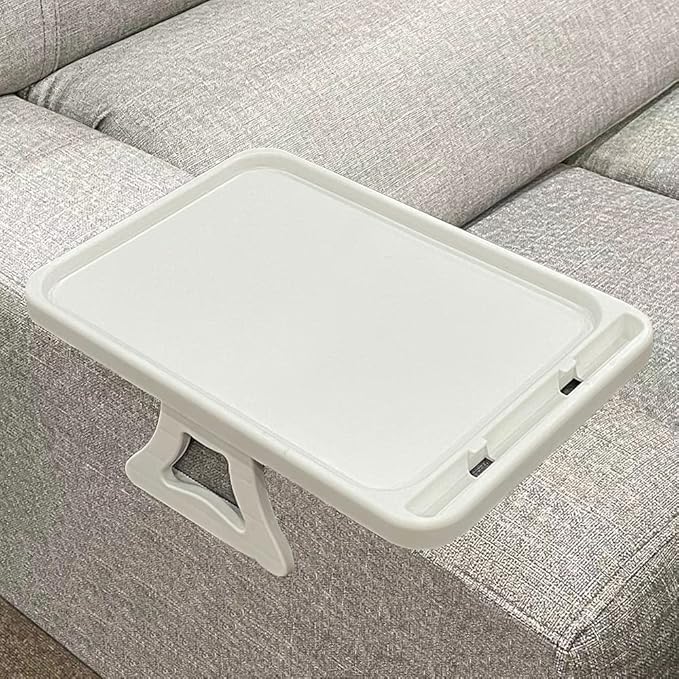 Xchouxer Sofa Armrest Clip Table, TV Snack Tray, Handy Remote Controls/Drinks/Phone Holder (White)