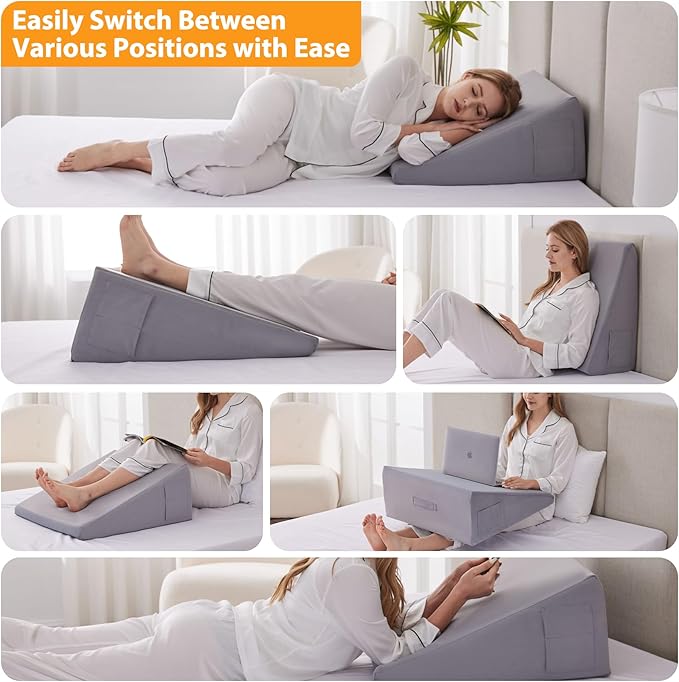Ruqmuis Wedge Pillow for Sleeping, 12" Bed Wedges Pillow for Headboard, Triangle Incline Wedge for Acid Reflux, Pillows Wedge for Back Pain Relief, Elevated Leg Pillow After Surgery, Snoring, Velvet