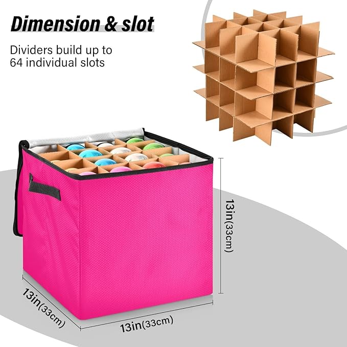 Hot Pink Christmas Ornament Storage Basket Box Holiday Storage Container Cube with Adjustable Dividers for 64 Holiday Ornaments or Decorations Keeps Clean and Dry for Next Season