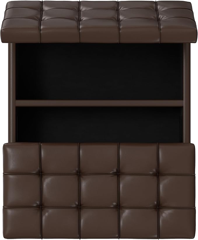 SIMPLIHOME Harrison Small Coffee Table Storage Ottoman - 30 inch Wide Upholstered Vegan Leather Square Lift-Top Ottoman in Chocolate Brown, Transitional Ottoman for Living Room with Hidden Storage