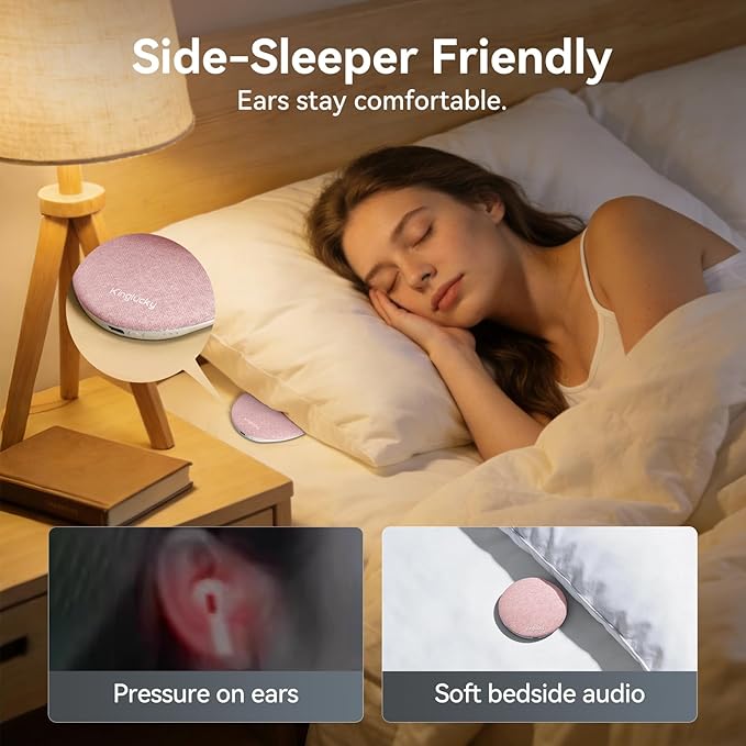 Kinglucky Pillow Speaker for Sleeping, Mini Bluetooth Speaker Under Pillow with Built-in Pink Noise White Noise Sound Machine for Sleeping, Headphone-Free Sleep Speaker for Side Sleeper Pink