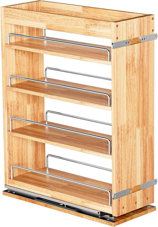 4 Tier Pull Out Spice Rack Holder Shelves (6.5" W x 22" D), spice organization for cabinet Storage Organization, pull out spice racks for inside cabinets