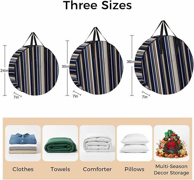 30 Inch Round Storage Bag 2 Pack,Abstract Blue-brown Stripes Waterproof Wreath Storage Container with Handles&Zipper Black White Geometric Closet Organizer Bags Garland Box
