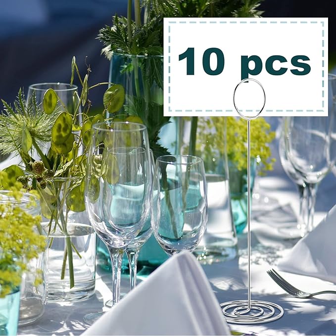 Hoewina 10Pcs Place Card Holder, Table Number Holders, Wire Picture Holder, Table Card Holders Stand, Photo Holder for Centerpieces, Wedding Reception, Party, Birthday (Silver)