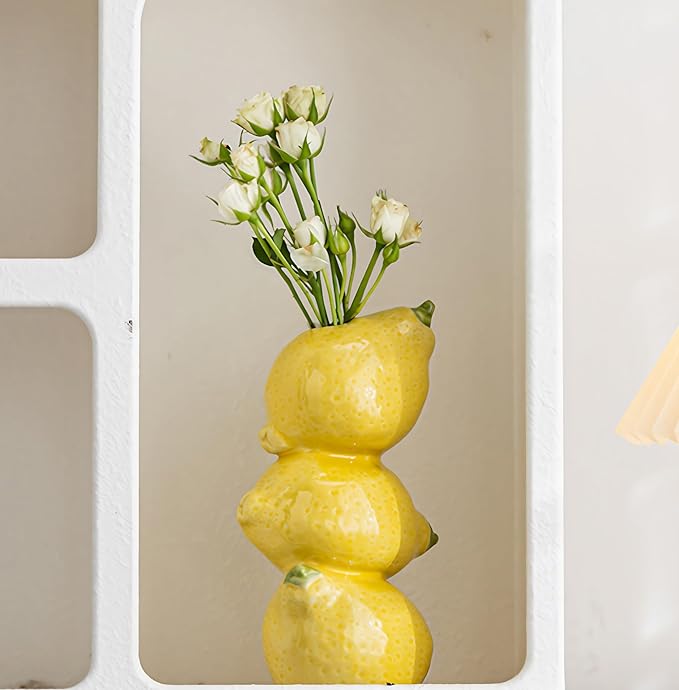 Lemon Figurine Decor, Yellow Ceramic Bud Vase Dining Table Centerpieces for Home and Kitchen, Spring Summer Yellow Home Decorations, Mediterranean Decoration for Italian Themed Party