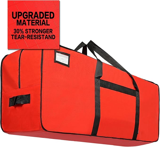 HOMEST Christmas Tree Storage Bag, Fits for 7.5-9 ft Xmas Artificials, Zippered Bag with Reinforced Carrying Handles, Red (Bag Only）