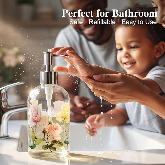 Glass Soap Dispenser Bottle with Pump,Refillable Liquid Hand Dispenser for Bathroom, Kitchen Soap Dispenser 17 oz