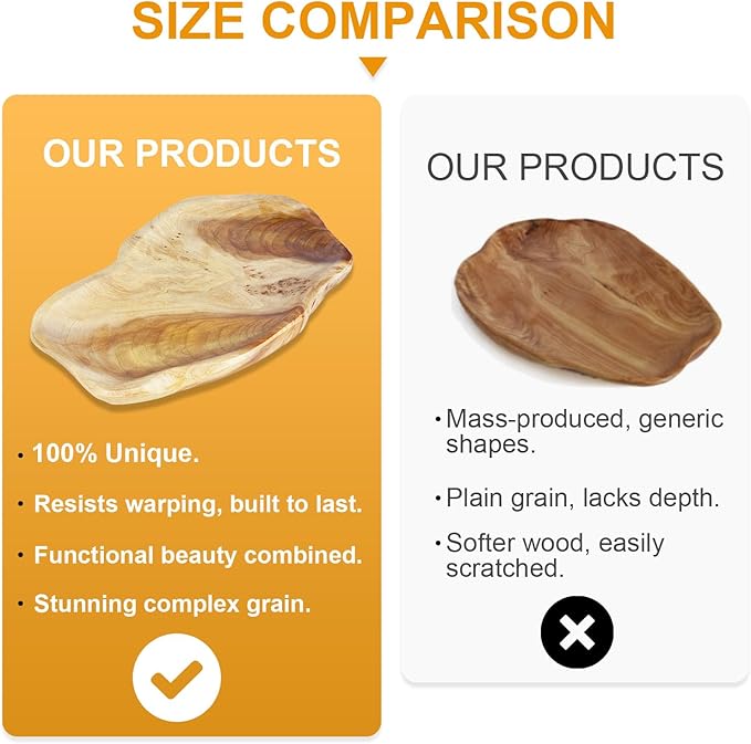 BTEOBFY Natural Wood Fruit Bowl 11-13 inch, Unique Handmade Wood Serving Platter, Wood Fruit Snack Dish for Sandwich Bread Serving, Appetizer Display, Vintage Ring Dish, Hand Carved Artworks