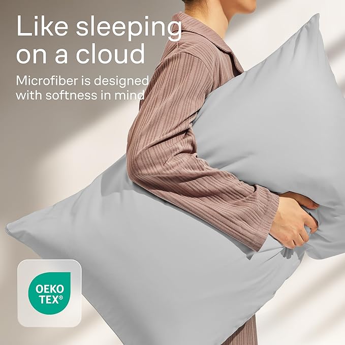 Ultra Soft Pillow Protectors with Zipper Queen Size - Set of 4 Breathable Pillow Covers - 100% Protection Against Stains, Dust & Dirt - Machine Washable (Light Gray)