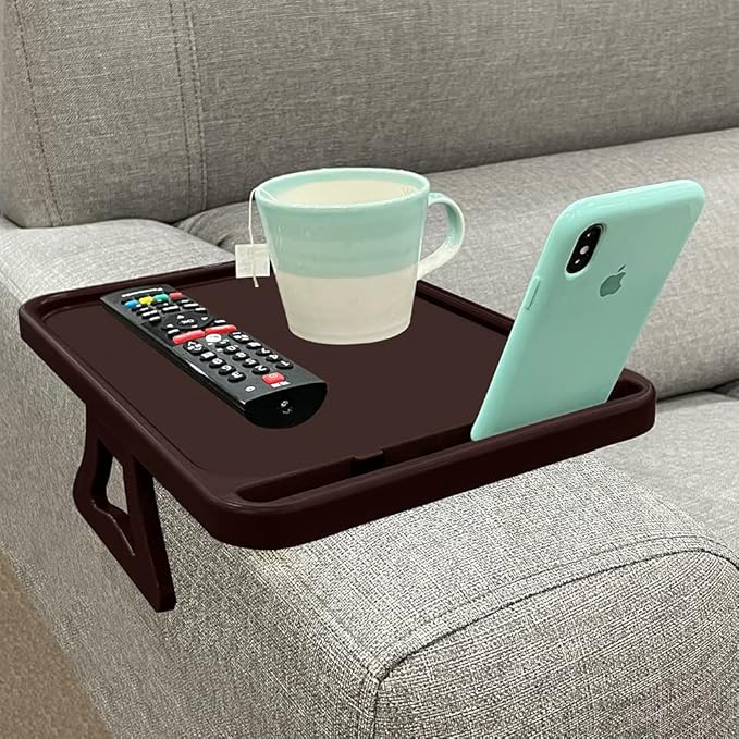 Xchouxer Sofa Armrest Clip Table, TV Snack Tray, Handy Remote Controls/Drinks/Phone Holder (Cherry)
