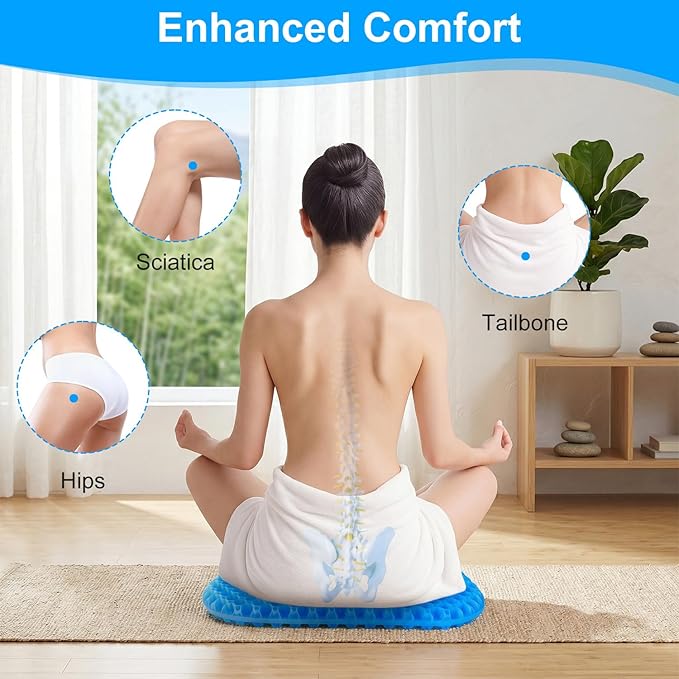 EVEME Gel Seat Cushion for Long Sitting with Non-Slip Cover, Soft & Breathable, Seat Cushion for Chair, Car, Office, Desk Chair, Wheelchair (17" x 15" x 1.2" - Blue)