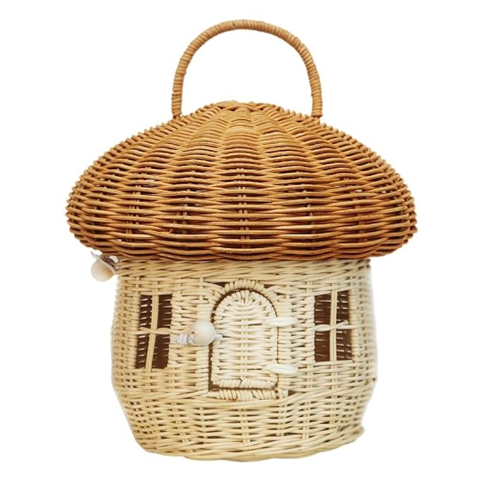 Handmade Rattan Mushroom Shaped Storage Basket - Cute Handmade Decorative Craft, red, Easy to use