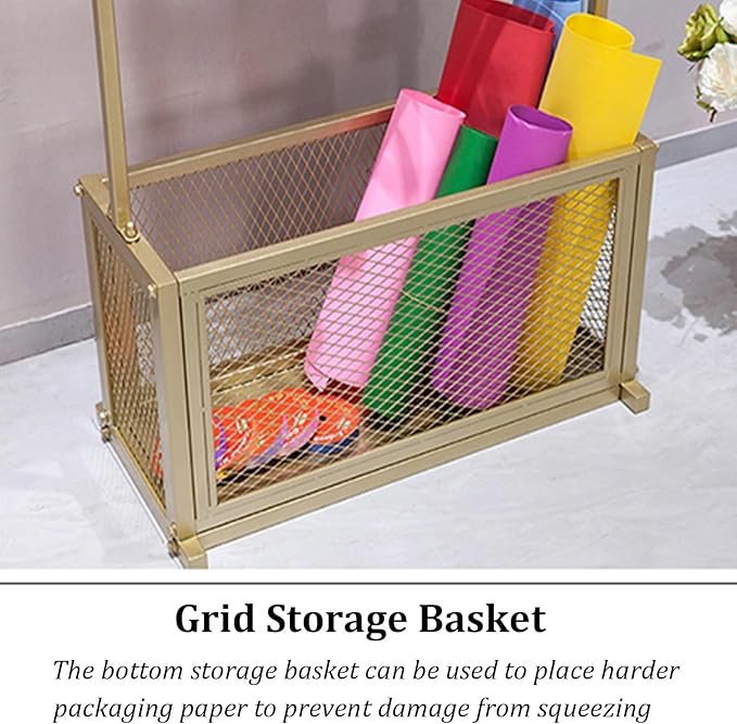 H67 Ribbon Holder Organizer Rack, Large Capacity Movable Metal Vinyl Roll/Fabric Storage with Storage Basket, Gift Wrapping Organizer Storage for Designer Artist(Black,27.56x67in)