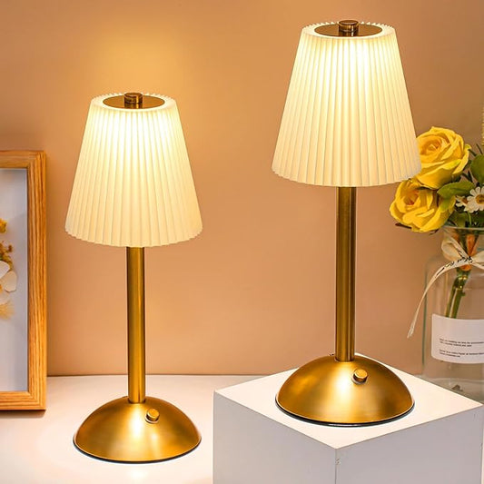 Liliful 1 Pcs Cordless Table Lamp Rechargeable Touch LED Small Gold Portable Battery Operated USB-c Desk Lamp 3 Color Dimmable for Bedroom Living Room Dining (Gold,Beige Cloth Style)