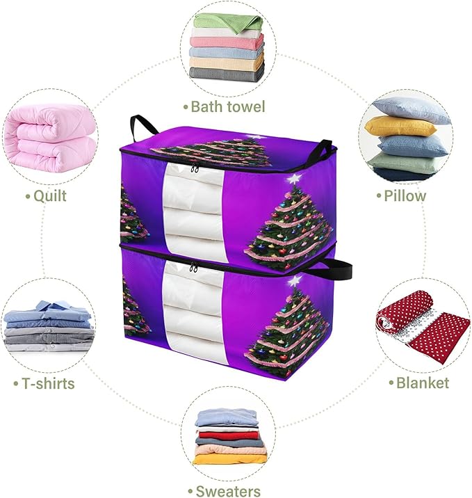 Burbuja 2 Pack Storage Bag Organizer with Handles for Clothes, Blankets, Bedding, Christmas Tree Foldable Storage Bag with Zipper & Clear Window, 95L