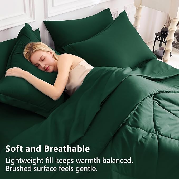 CozyLux Full Size Comforter Sets Emerald Green - 7 Pieces Bed in a Bag Full, Luxury Soft Bed Set for All Seasons, Bedding Set with Down Alternative Comforter, Sheets, Pillowcases & Shams