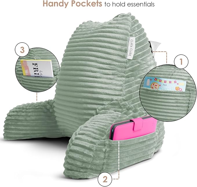 Clara Clark Reading Pillow for Bed Adult – Back Pillow for Sitting in Bed, Standard Bed Pillows for Sitting Up, Foam Chair Pillow, Sage Green Rest Pillow
