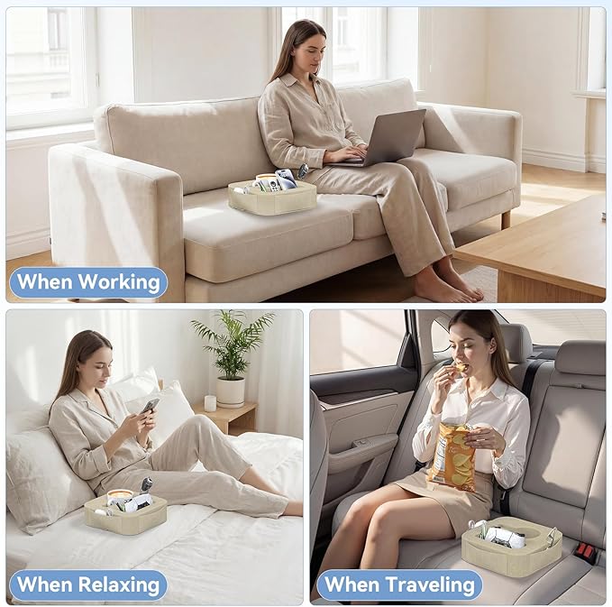 Couch Cup Holder Pillow, Couch Caddy for Drink, Snack, Phone, Remote, Game Controller, Removable and Washable Cup Cozy Pillow, Small Sofa Cup Holder Tray for Bed, Car, Desk, Sofa, Khaki
