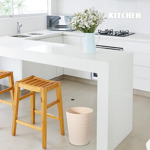 UUJOLY Small Bathroom Trash Can Wastebasket, Plastic Garbage Bin Container Basket for Bathrooms, Laundry Room, Kitchens, Offices, Kids Rooms, Dorms, Beige, 1.8 Gallon/2 Pack