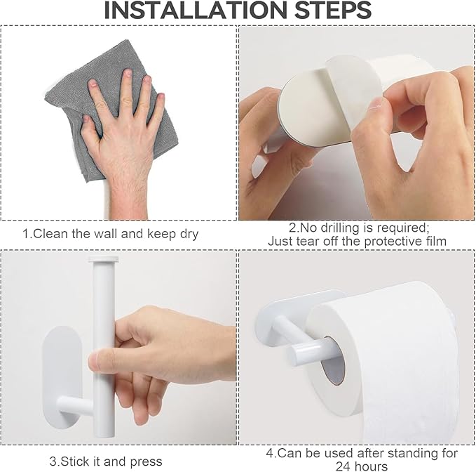 White Toilet Paper Holder, Self Adhesive Toilet Paper Roll Holder No Drilling Wall Mount for Kitchen, Bathroom, Toilet