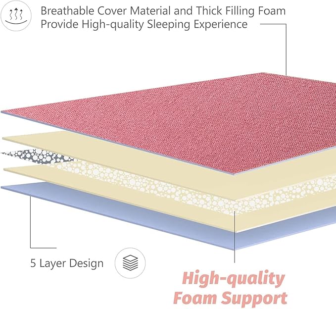 MAXYOYO Japanese Floor Mattress Futon Mattress, Thicken Sleeping Pad Foldable Roll Up Floor Futon for Adults Tatami Mat Dormitory Couch Lounger, Pink, Full Size