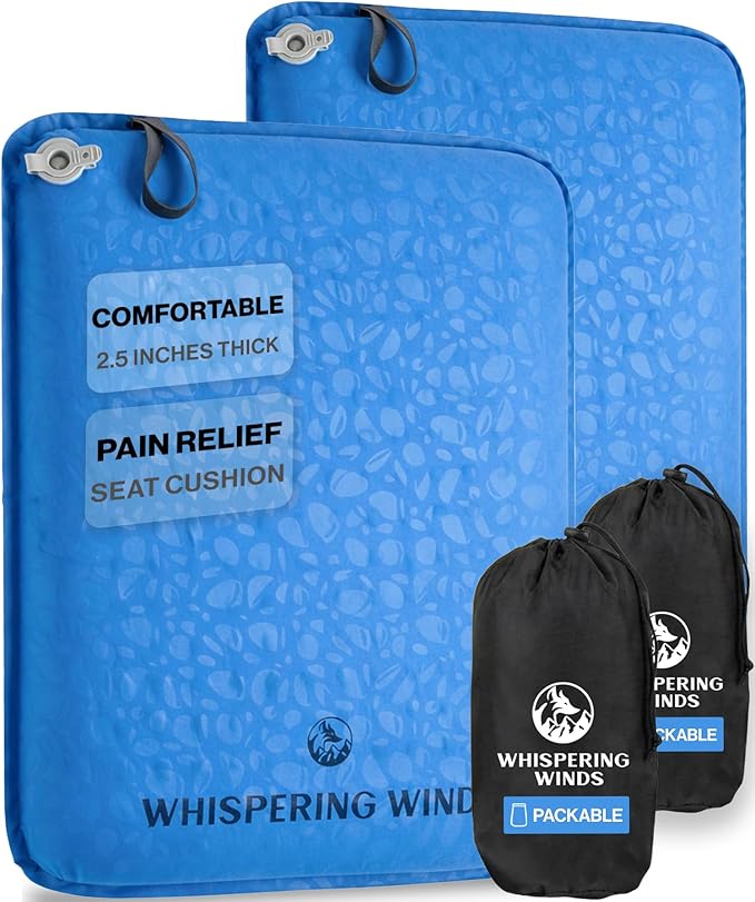 Whispering Winds Inflatable Seat Cushion - Comfortable Blow-up Foam Pad for Airplane, Travel, Stadium, Outdoors, Camping, Car & More