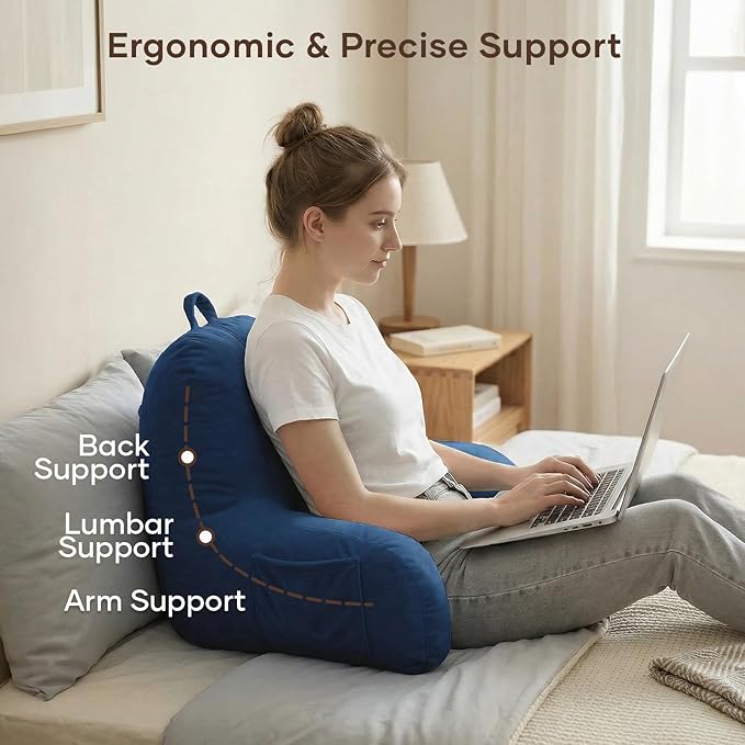 NOONTIDE Reading Pillow for Sitting up in Bed and Couch,Large Back Pillow for Adult & Teens with Soft Adjustable Neck Roll Backrest Pillow,Washable Cover,Watching TV/Gaming/Relaxing(Blue)