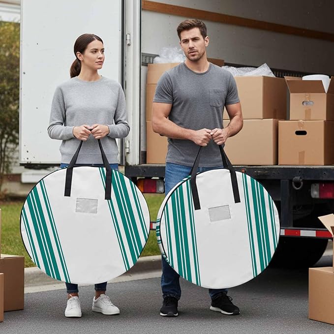 Storage Bag Teal Green Stripes Round Storage Totes Bins Closet Organizers with Zippers & Handle Simple Style Clothes Storage Container for Bedroom Dorm Space Saving Packing Supplies Moving Bags