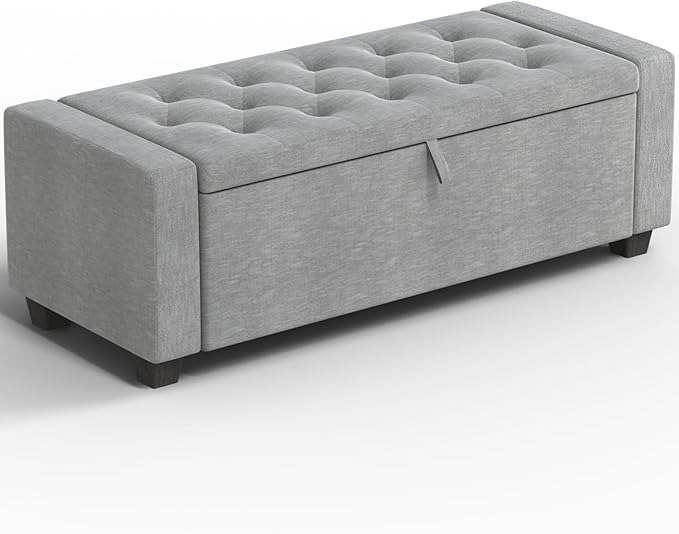 Storage Ottoman Bench, 50" End of Bed Bench with Legs,Storage Chest with Safety Hinge, Modern Entryway Benchs for Living Room, Bedroom, Entryway, Gray