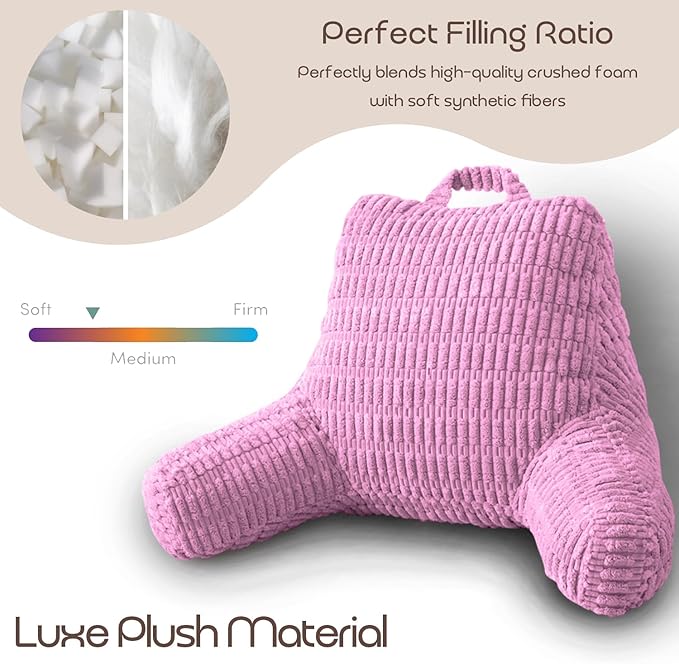 Reading Pillows for Sitting in Bed Adult, Back Rest Pillow for Sitting Up in Bed and Couch, Back Support Chair Pillow Support for Adult Backrest Pillows for Reading (Pale Pink 21 Inch)