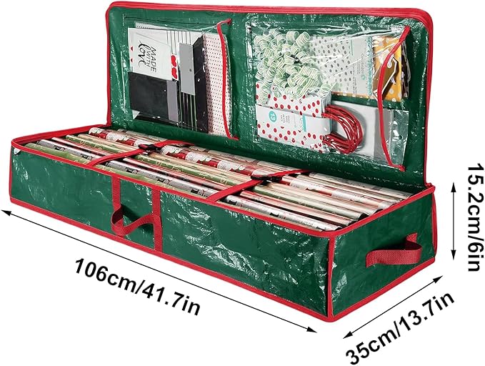 Christmas Wrapping Paper Holder Box, Waterproof Oxford Fabric Container 106x35x15.2 cm for Living Room, Bedroom, Closet, Rolls, Ribbons, Bows Storage