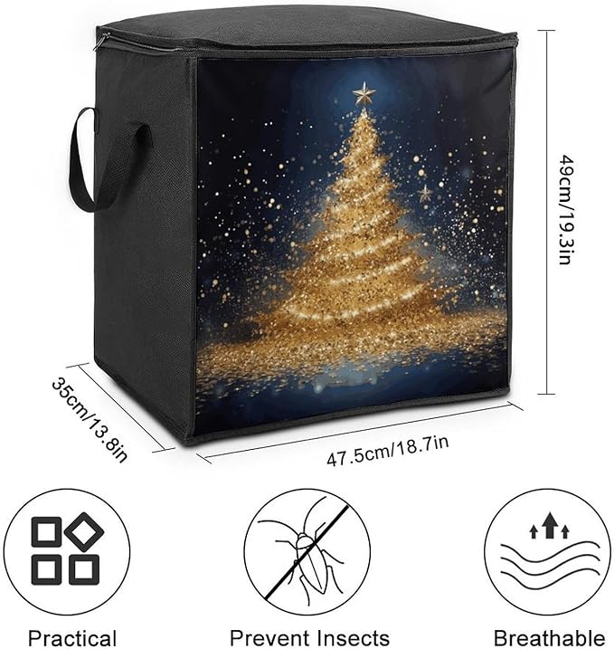Golden Glitter Christmas Tree Storage Bag-Closet Organizers And Storages Containers Bins with Sturdy Zipper for Quilts Clothes Organization Space Saver