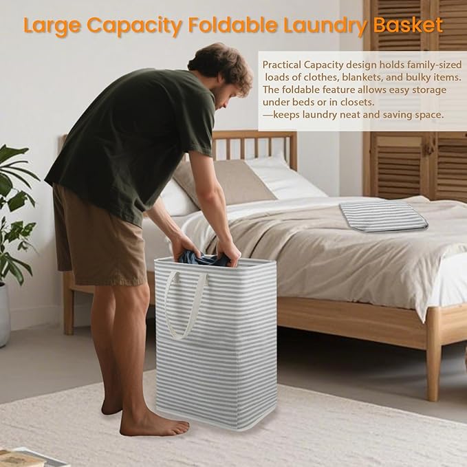 Ultra-durable Laundry Hamper with Practical Side Pocket,Freestanding Laundry Basket with Portable Handles,Foldable Dirty Clothes Basket Space-saving Storage for Bathroom,Bedroom,Nursery,Dorm,Camper,RV