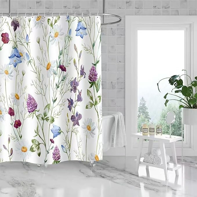 LLSCL Fabric Shower Curtain Liner with Magnets, Blue Hanging Orchid Waterproof Hotel Quality, 72 x 72 Machine Washable