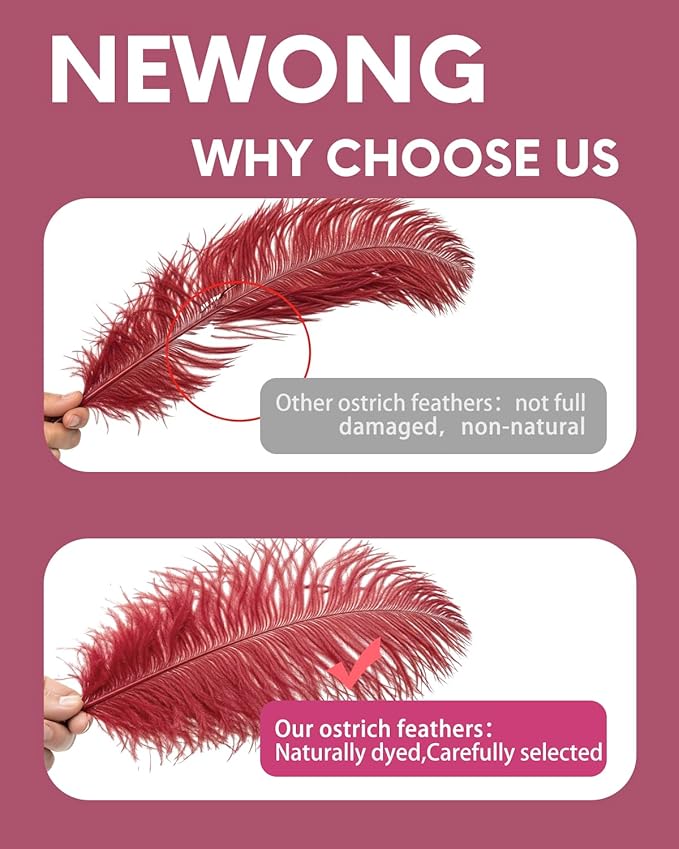 30pcs Wine Red Ostrich Feathers Natural Bulk 8-10in（20-25cm） Vase Craft Wedding Home Party Centerpieces Christmas Day Decoration