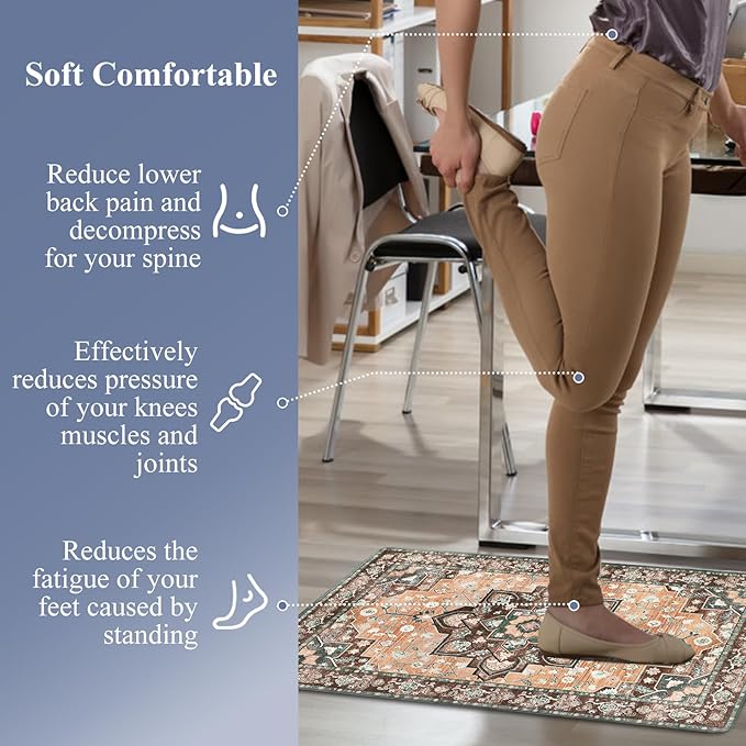 HEBE Anti Fatigue Kitchen Rugs Sets of 2, Non Slip Kitchen Mats for Floor, Waterproof Cushioned Comfort Standing Carpet for Kitchen Sink, Home Office, Laundry Room