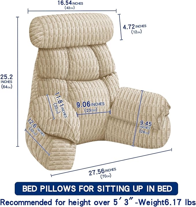FXXUDVNIIN Back Pillow for Bed Sitting up – with 9.4" Armrest, for Reading, Gaming, Relaxing. Also Serves as tv Pillows for Sitting in Bed, Floor Pillow & Back Support for Adults.
