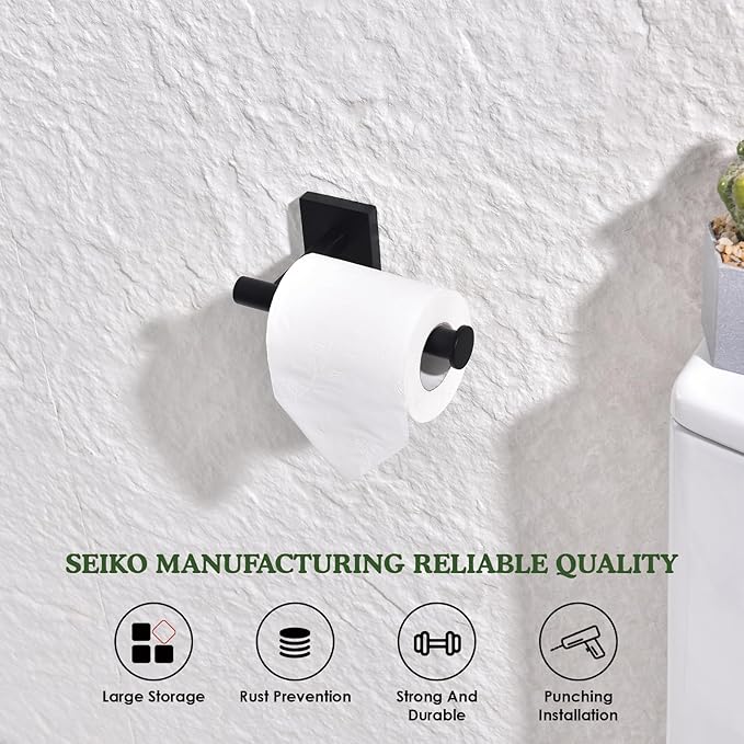 Matte Black Toilet Paper Holder Contemporary Wall Mount Premium 304 Stainless Steel Modren Toilet Paper Tissue Roll Holders for Bathroom Mega Rolls Rustproof