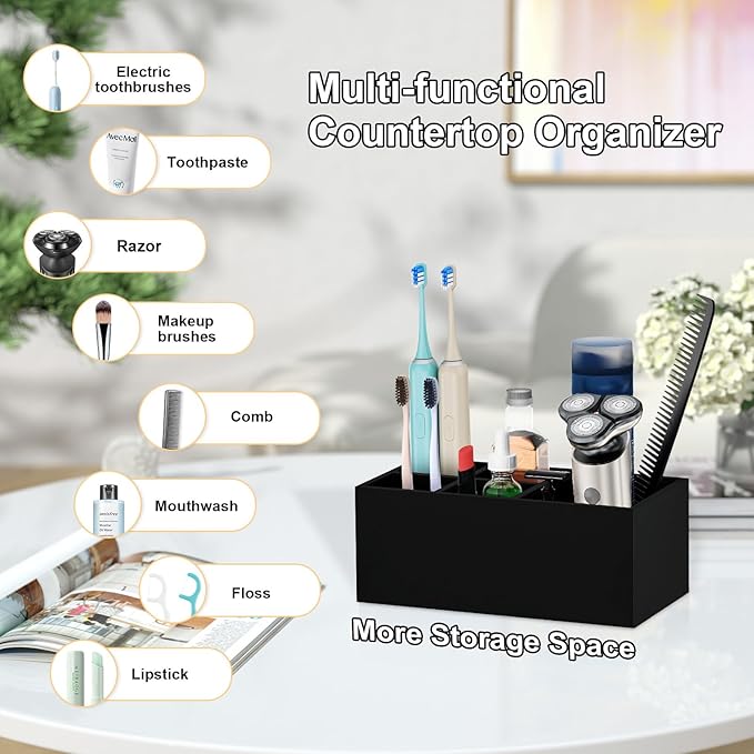 Electric Toothbrush Holder, 5 Slots Resin Toothbrush Holders with Drain Hole Bathroom Vanity Organizer Countertop Storage for Toothbrush Toothpaste Sink Bathroom Accessories, Matte Black