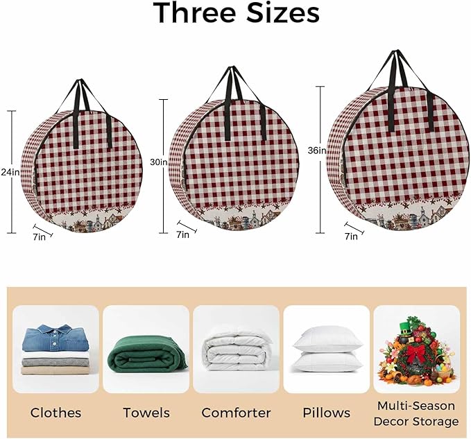 Storage Bag Barn Star Farmhouse Round Storage Totes Bins Closet Organizers with Zippers & Handle Red Buffalo Plaid Clothes Storage Container for Bedroom Dorm Space Saving Packing Supplies Moving Bags