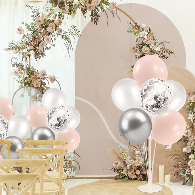 ZJDHPTY Pink and Silver Balloon Stand Centerpiece Table Decorations for Baby Shower Wedding Engagement Bridal Shower Anniversary Mother's Day Birthday Party Decorations(Pink silver set4)