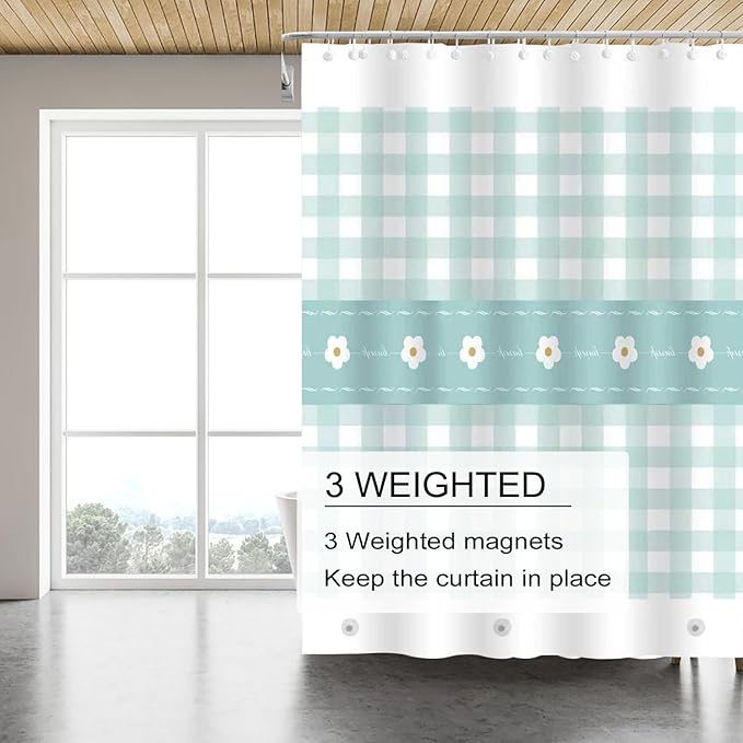 TIKABC Shower Curtain Liner, 4G PEVA Shower Liner, Plastic Peva Waterproof Shower Curtains, 72x72 inch with Grommet Holes 3 Magnetic Weights