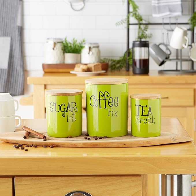 DII Kitchen Accessories Retro Collection Ceramics, Canister Set, Avocado, 3 Piece