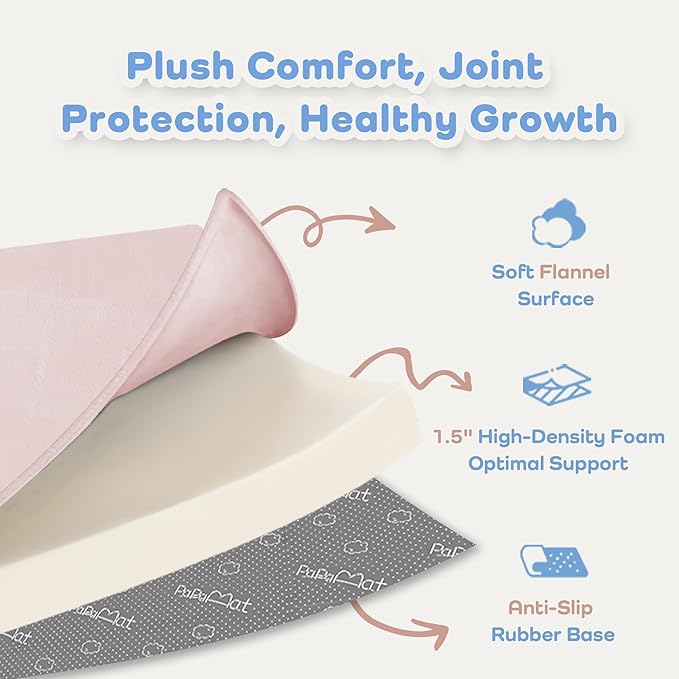 1.5" Super Thick Baby Play Mat for Floor, 79x118 Pro Soft Flannel Foam Mats for Toddler Infant Kids Crawling for Nursery Rug Playroom Living Room Waterproof Easy Care Non-Slip (Baby Pink)