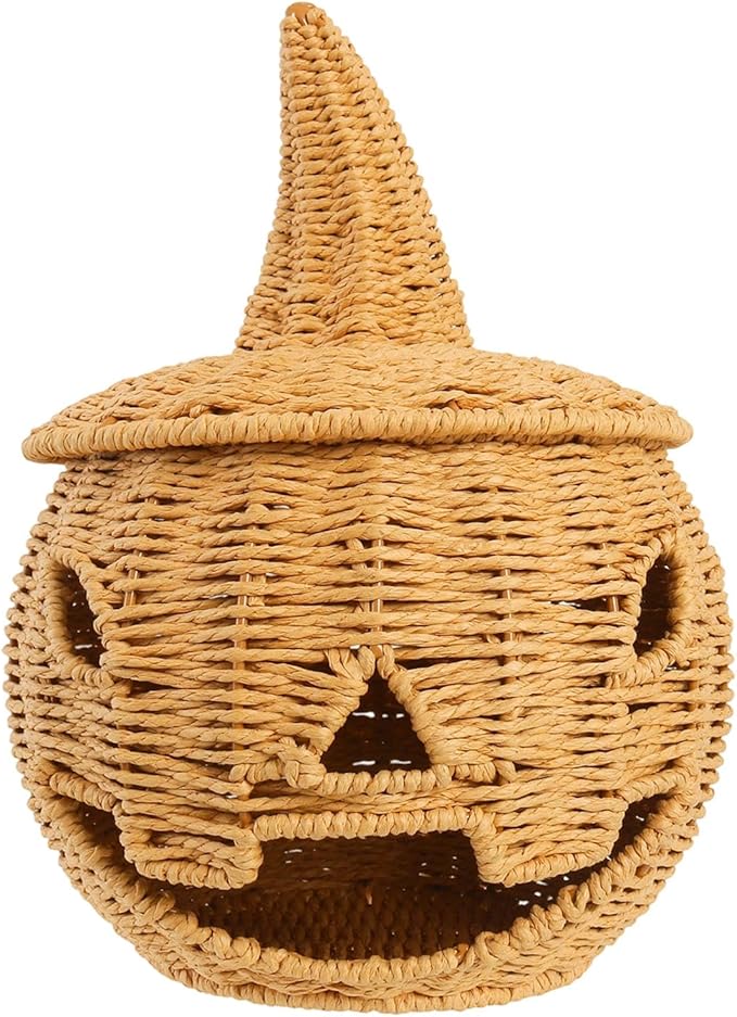 Halloween Candy Basket Handwoven Pumpkin Decors User Friendly Iron Frame Sturdy Storage for Homes Party School