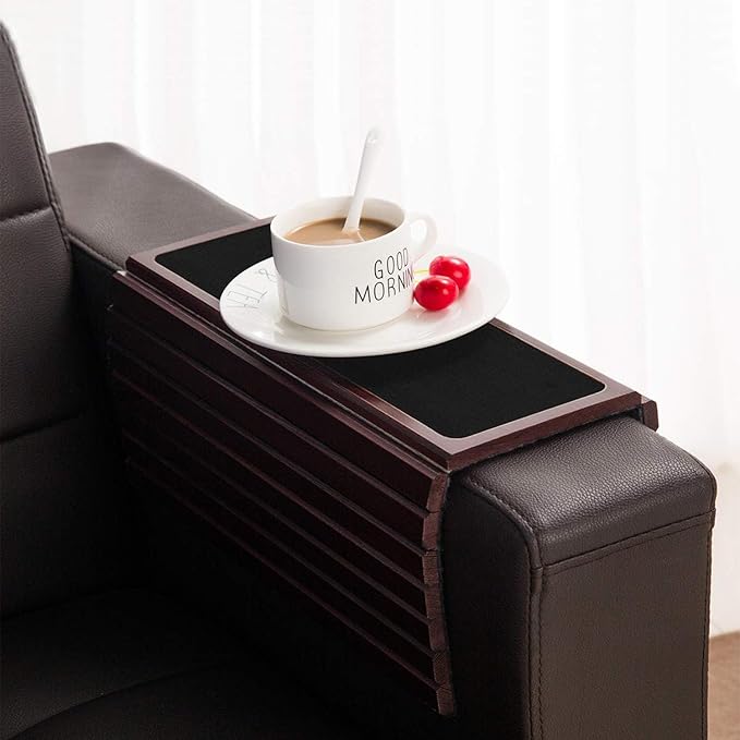 GEHE Couch Arm Tray Table, Flexible/Foldable Sofa Armrest Tray, Couch Armrest Table Cup Holder Great for Drinks Snacks Remote Control, Portable Side Table and Anti-Slip Bottom