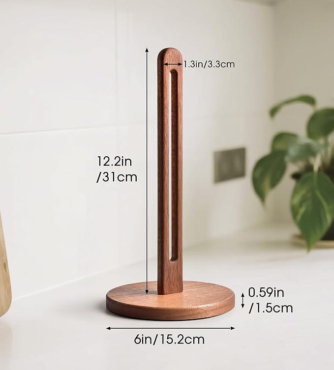 Acacia Wooden Paper Towel Holder Stand for Jumbo Roll - Stylish Kitchen Paper Rack Bathroom Towel Roll Stand Organizer, UA, Solid Wood Simply Standing Countertop Paper Roll Holder, Standard