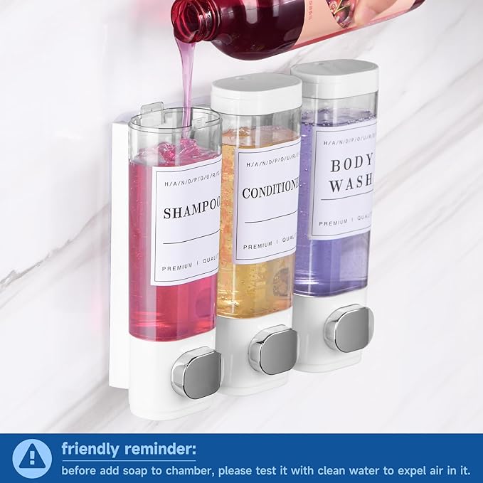 Shampoo and Conditioner Dispenser Shower Soap Dispenser Wall Mounted No Drill Shampoo Dispenser for Shower Wall Bathroom Hotel 3 * 300ml White